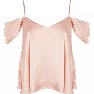 NWT Topshop Satin Rouleau Cold Shoulder Pink Top